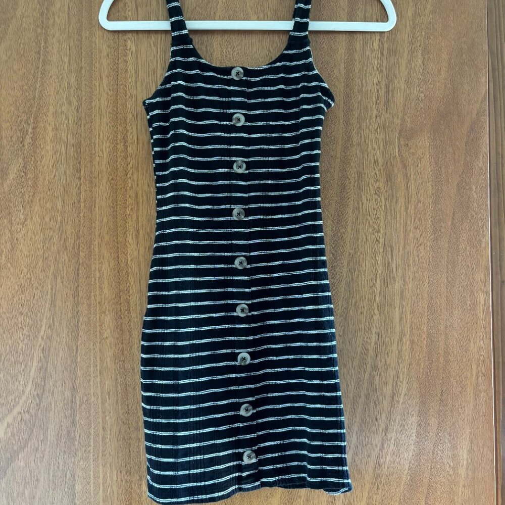 Aeropostale Black and White Striped Button-Front Bodycon Dress - XS (Like New)